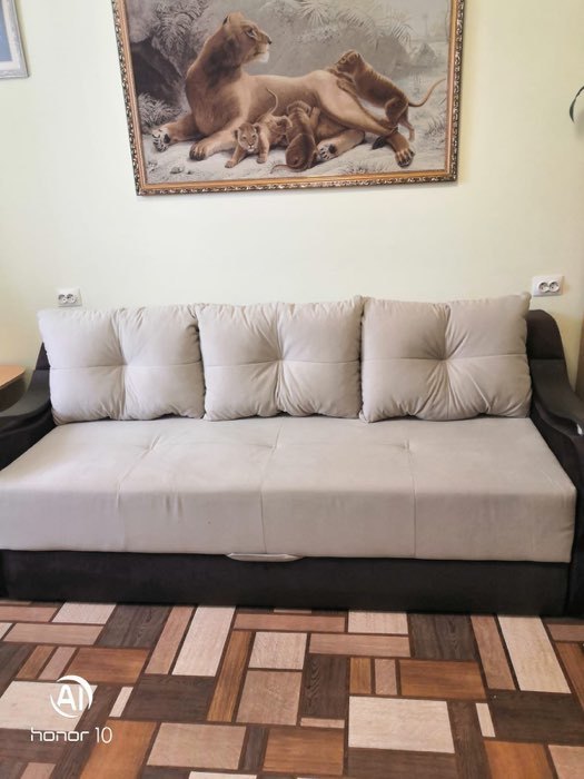 Фотография покупателя товара Прямой диван «Меркурий», механизм еврокнижка, микровельвет, цвет бежевый / коричневый - Фото 1