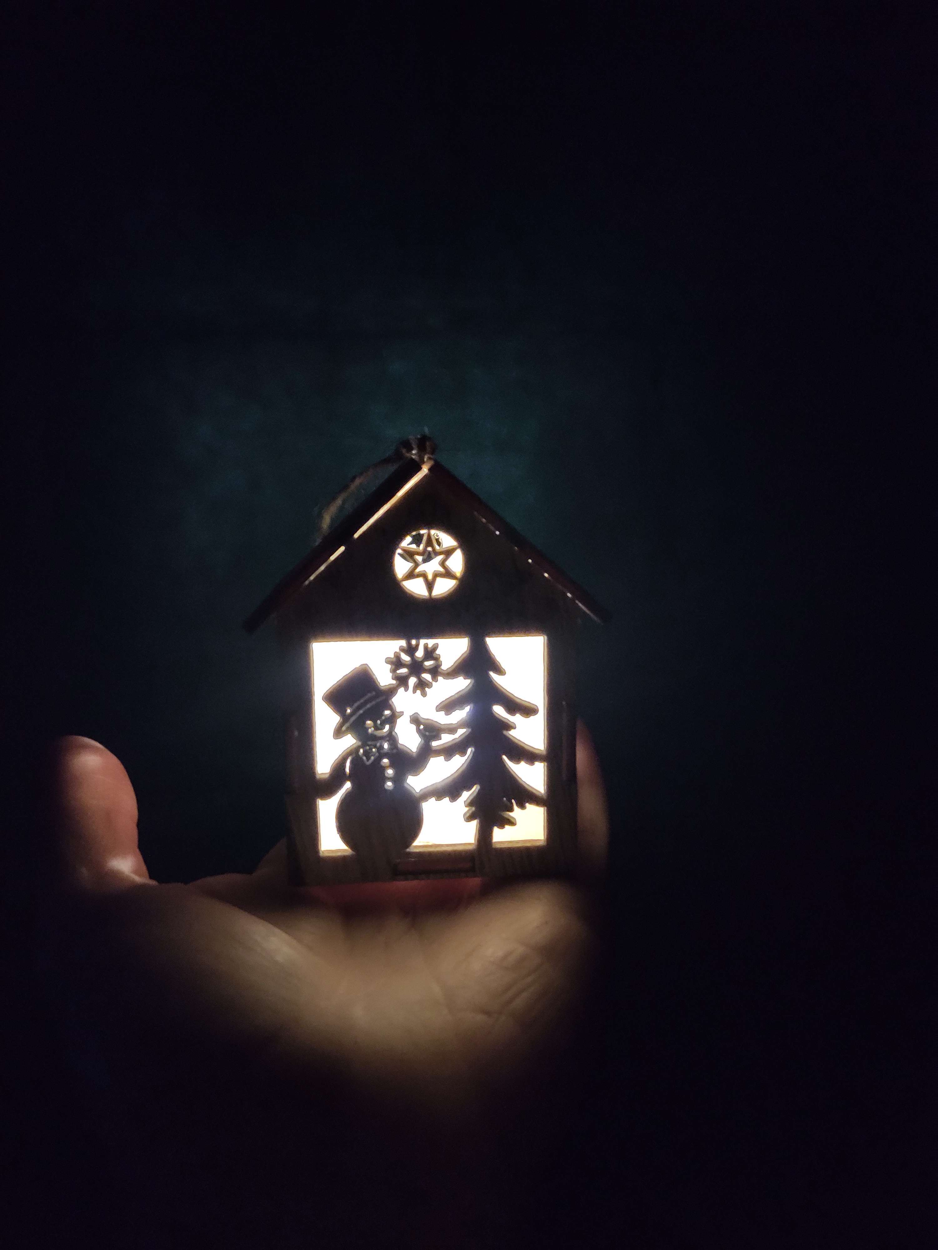 Фотография покупателя товара Ёлочная игрушка «Домик со снеговиком», от батареек, свечение тёплое белое - Фото 6