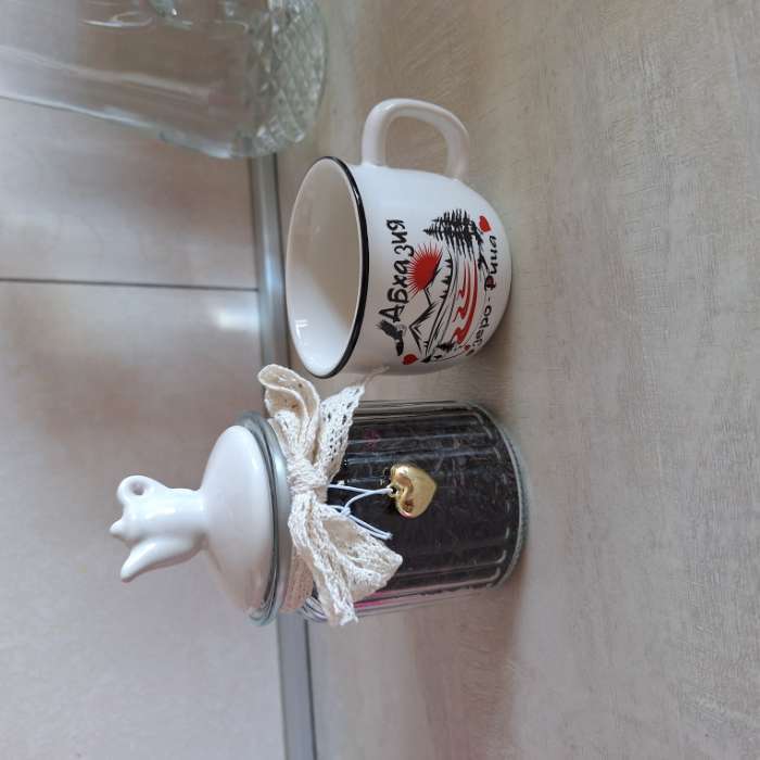 Фотография покупателя товара Банка для сыпучих «Чайные беседы», 300 мл, 8×14 см, с керамической крышкой, стекло - Фото 1