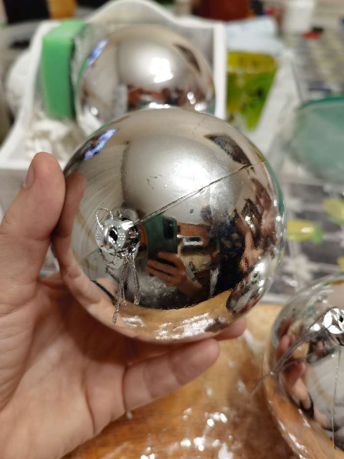 Фотография покупателя товара Набор шаров пластик d-10 см, 6 шт "Глянец" серебро - Фото 1