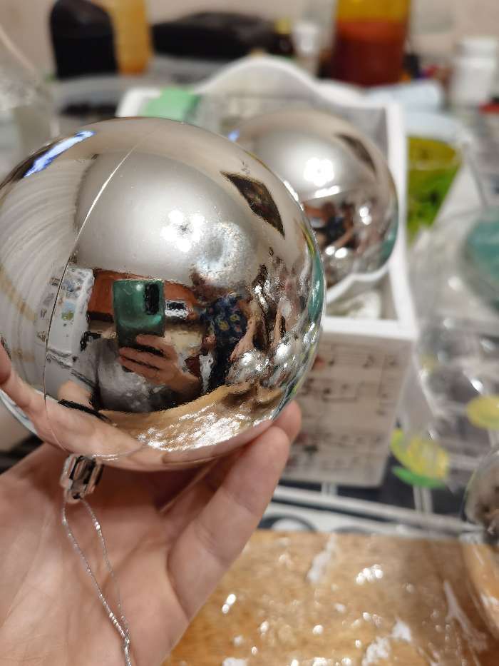 Фотография покупателя товара Набор шаров пластик d-10 см, 6 шт "Глянец" серебро