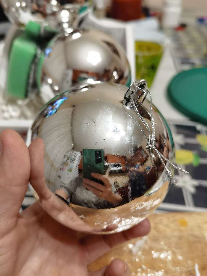 Фотография покупателя товара Набор шаров пластик d-10 см, 6 шт "Глянец" серебро