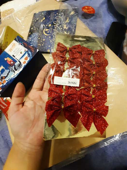 Фотография покупателя товара Украшение ёлочное "Бантик - блеск" (набор 12 шт) 4,5х5,5 см, красный