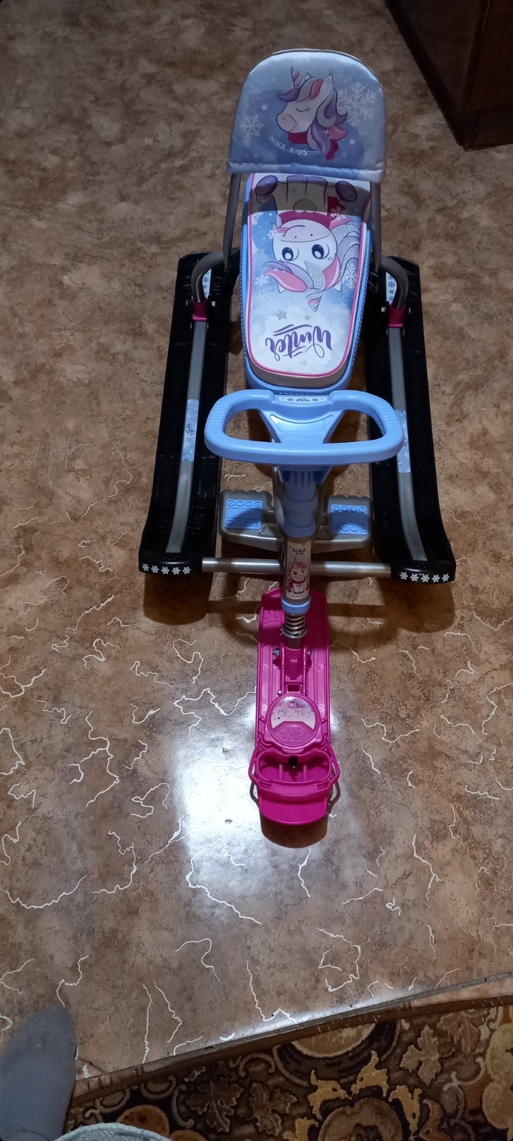 Фотография покупателя товара Снегокат «Тимка спорт 4-1 Единорог», ТС4-1М/ЕР, со спинкой и ремнём безопасности, цвет розовый/серый/сиреневый