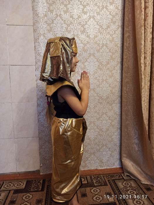 Фотография покупателя товара Карнавальный костюм «Клеопатра», головной убор, топик, штаны, нарукавники, р. 30, рост 122 см - Фото 2