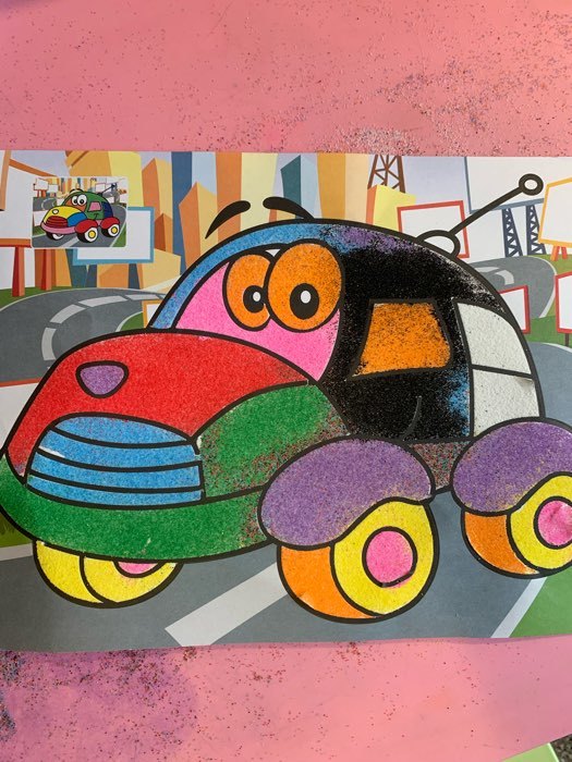 Фотография покупателя товара Фреска с цветным основанием «Машинка» 9 цветов песка по 2 г
