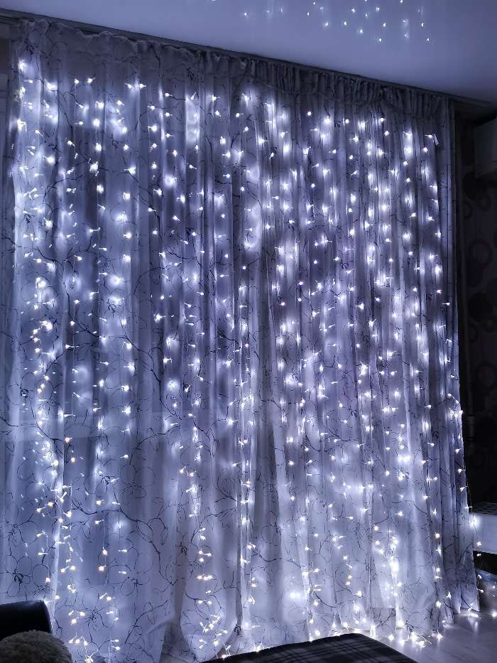 Фотография покупателя товара Гирлянда «Занавес» 2 × 1.5 м, IP20, прозрачная нить, 360 LED, свечение тёплое белое, 8 режимов, 220 В - Фото 32