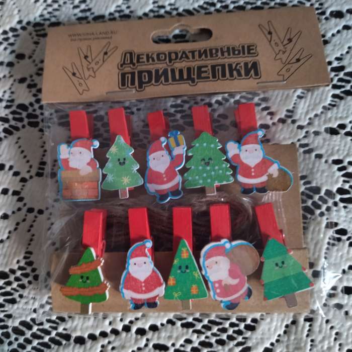 Фотография покупателя товара Прищепки декоративные «Новый год», 10 шт., верёвка — 100 см - Фото 1