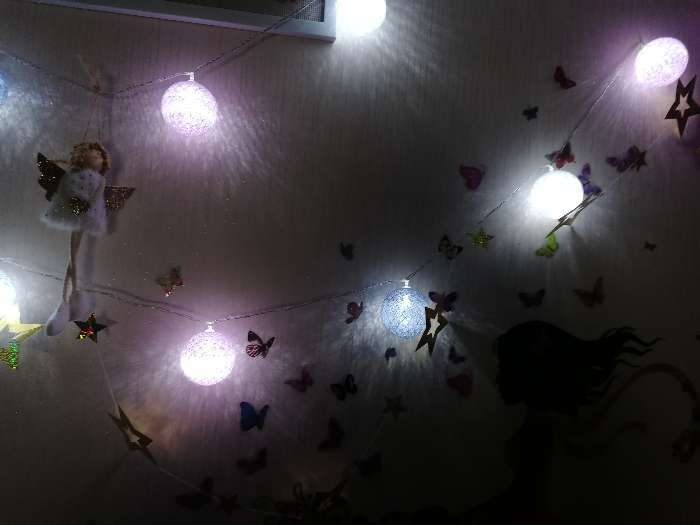 Фотография покупателя товара Гирлянда «Нить» 5 м с насадками «Клубки серо-розовые», IP20, прозрачная нить, 20 LED, свечение белое, 220 В - Фото 2