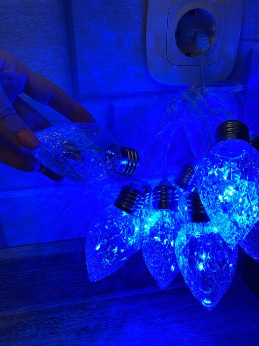 Фотография покупателя товара Гирлянда «Нить» 3 м с насадками «Лампочки шишки», IP20, прозрачная нить, 80 LED, свечение синее, 8 режимов, 220 В - Фото 27