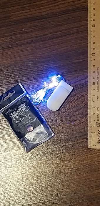 Фотография покупателя товара Гирлянда «Нить» 1 м роса, IP20, серебристая нить, 10 LED, свечение фиолетовое, CR2032х2 - Фото 7