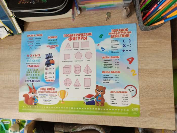 Фотография покупателя товара Накладка на стол пластиковая А3 (460×330 мм), Calligrata, «Русский язык/ Математика» 430 мкм, обучающая - Фото 1