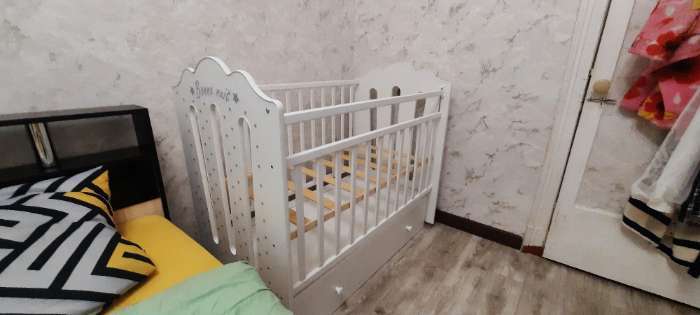 Фотография покупателя товара Кровать детская BONNE, маятник с ящиком, белая, 1200×600 - Фото 18