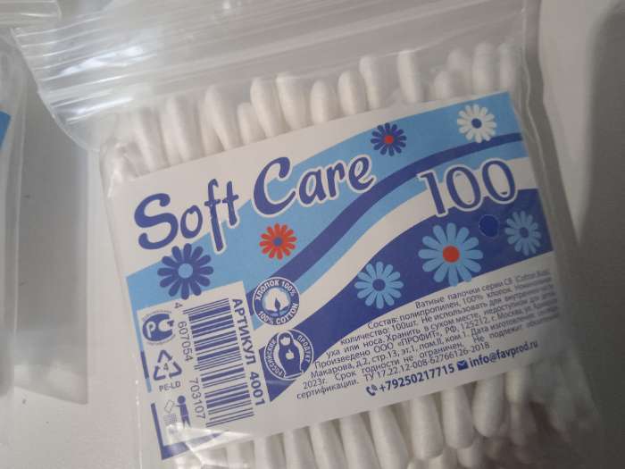 Фотография покупателя товара Ватные палочки Soft Care, 100 шт. - Фото 2