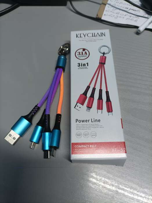 Фотография покупателя товара Кабель брелок 3 в 1, MicroUSB/Type-C/Lightning - USB, 2.4 А, разноцветный - Фото 1
