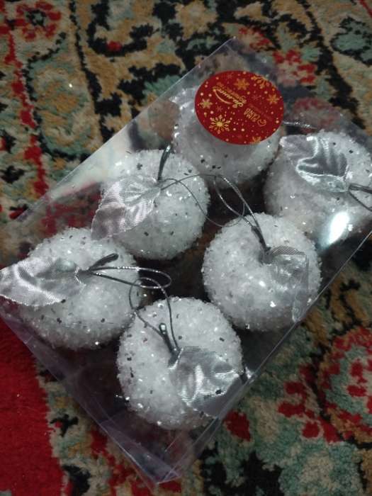 Фотография покупателя товара Ёлочные игрушки 3 шт. «Яблочко» 7×7.5 см, белый - Фото 1