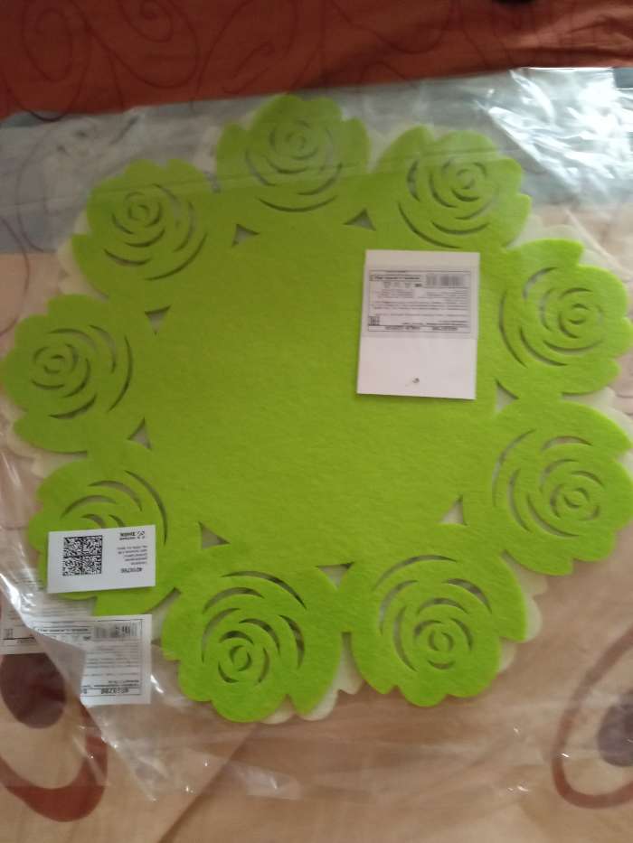 Фотография покупателя товара Салфетка декоративная Доляна"Цветы" цвет зеленый,d 30 см, 100% п/э, фетр - Фото 1