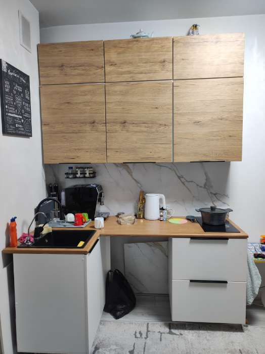 Фотография покупателя товара Кухонный гарнитур трехуровневый угловой 7, 1000×600×2500 мм, цвет тальк/рустик соломенный - Фото 1