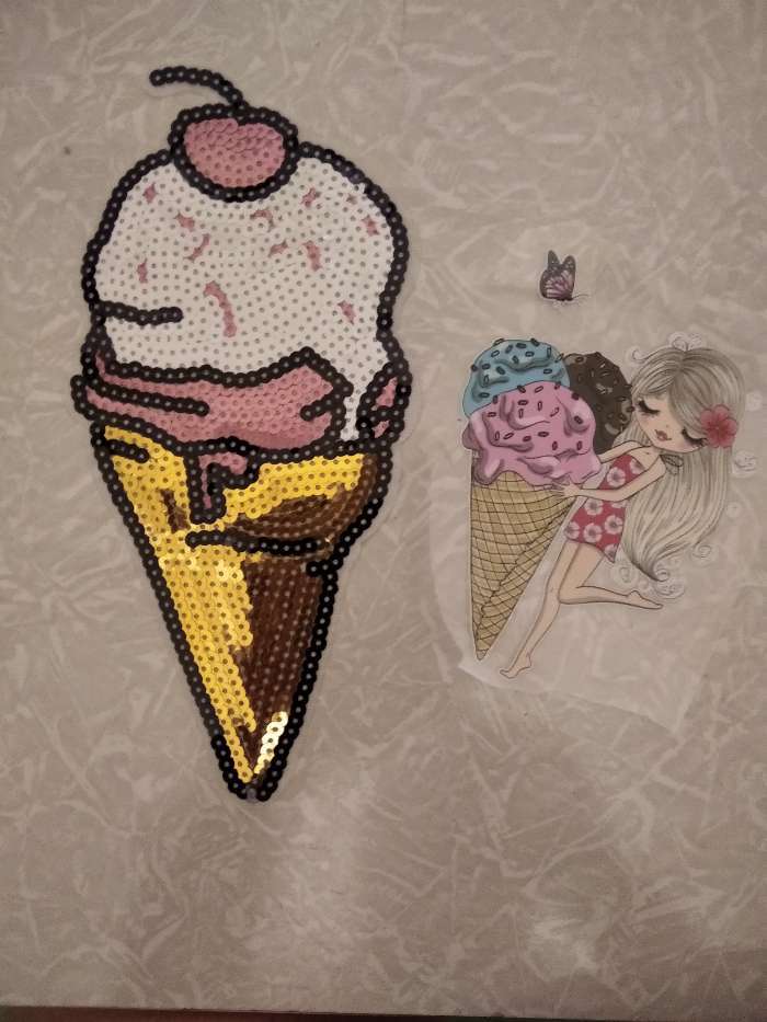Фотография покупателя товара Термоаппликация «Мороженое», с пайетками, 22 × 10 см, цвет золотой/розовый - Фото 2