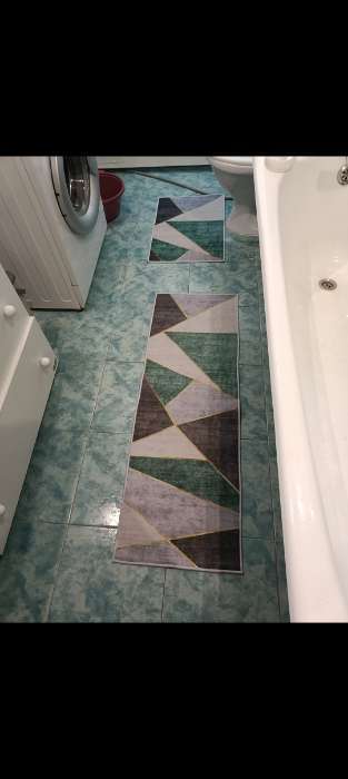 Фотография покупателя товара Коврики для дома Доляна «Геометрик», 2 шт., 45×120 см, 40×60 см, зелёно-серые - Фото 1