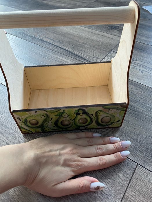 Фотография покупателя товара Кашпо деревянное 20×12,5×20 см "Ты мой авокадо", с ручкой - Фото 1