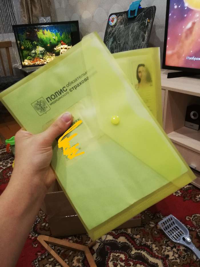 Фотография покупателя товара Папка-конверт на кнопке А5, 150 мкм, Calligrata, жёлтая