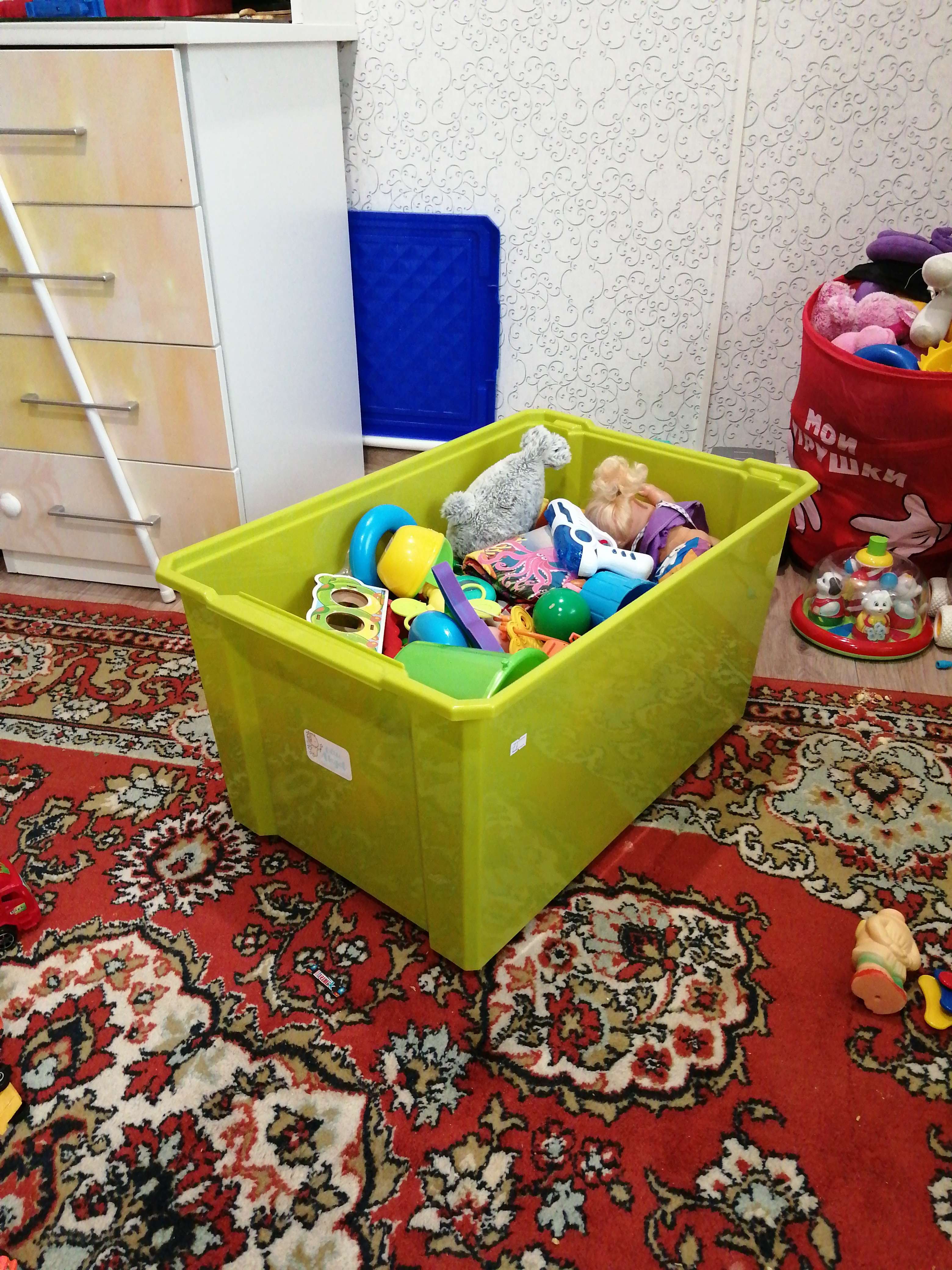 Фотография покупателя товара Ящик для игрушек с крышкой «Лего», 57 л, на колёсиках, цвет фисташковый - Фото 1