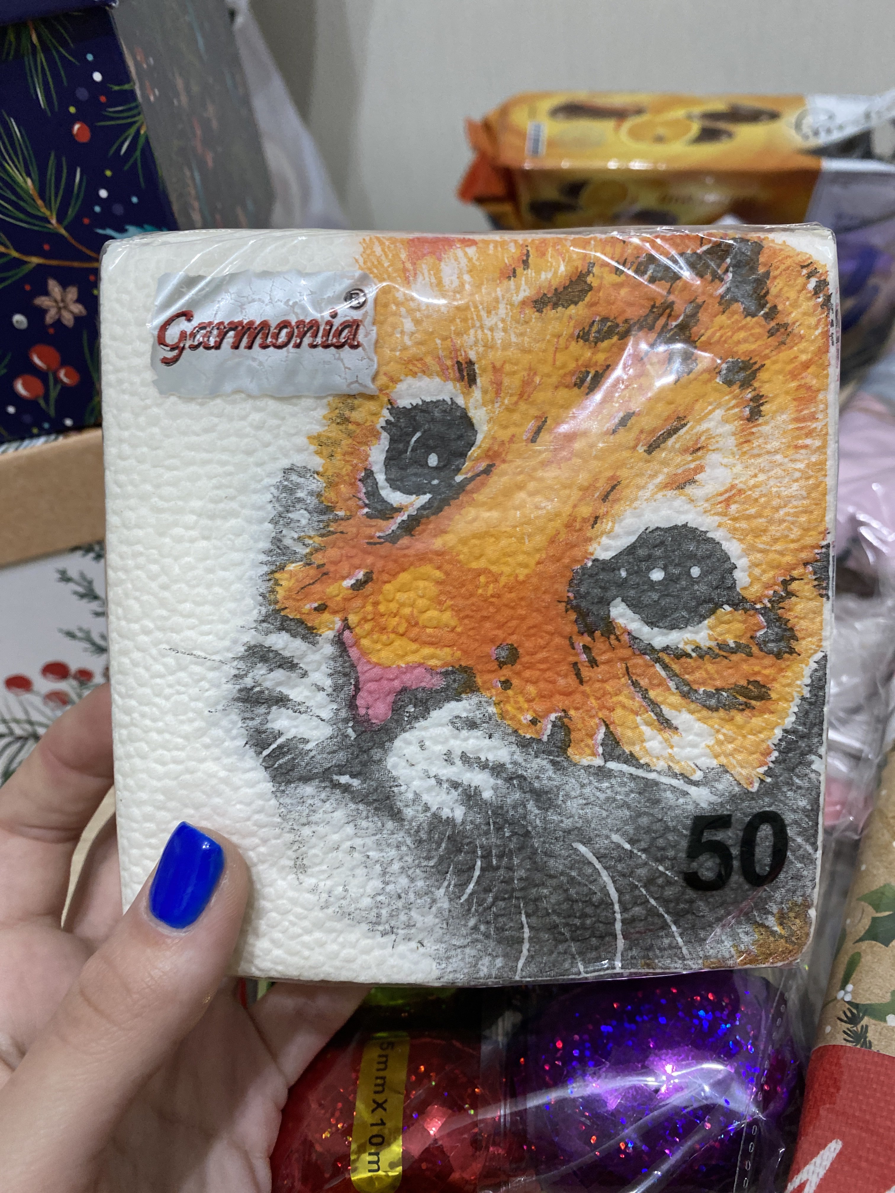 Фотография покупателя товара Салфетки бумажные "Гармония цвета", 24х24 см, 50 шт, с рисунком "Тигр" - Фото 2