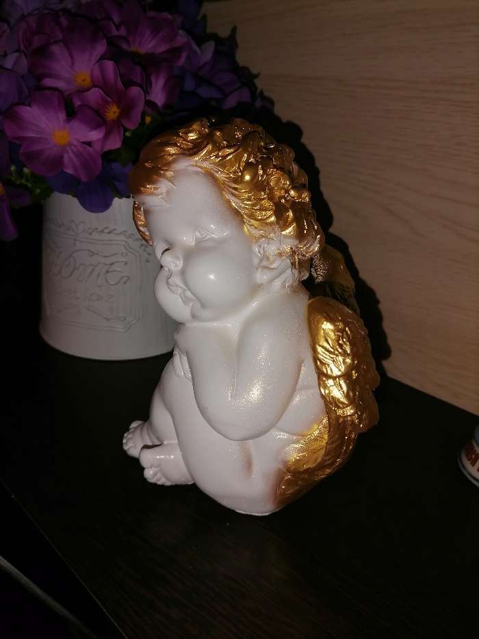 Фотография покупателя товара Сувенир "Ангел сидячий", белая с золотом, гипс, 17 см - Фото 4