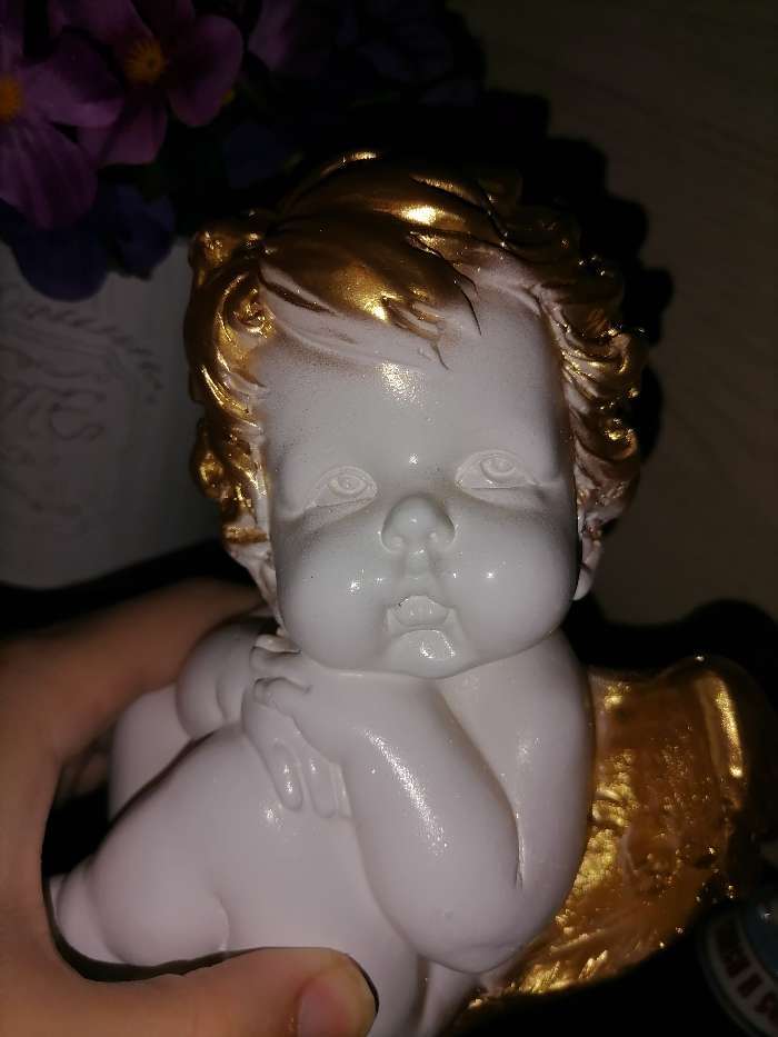 Фотография покупателя товара Сувенир "Ангел сидячий", белая с золотом, гипс, 17 см - Фото 3