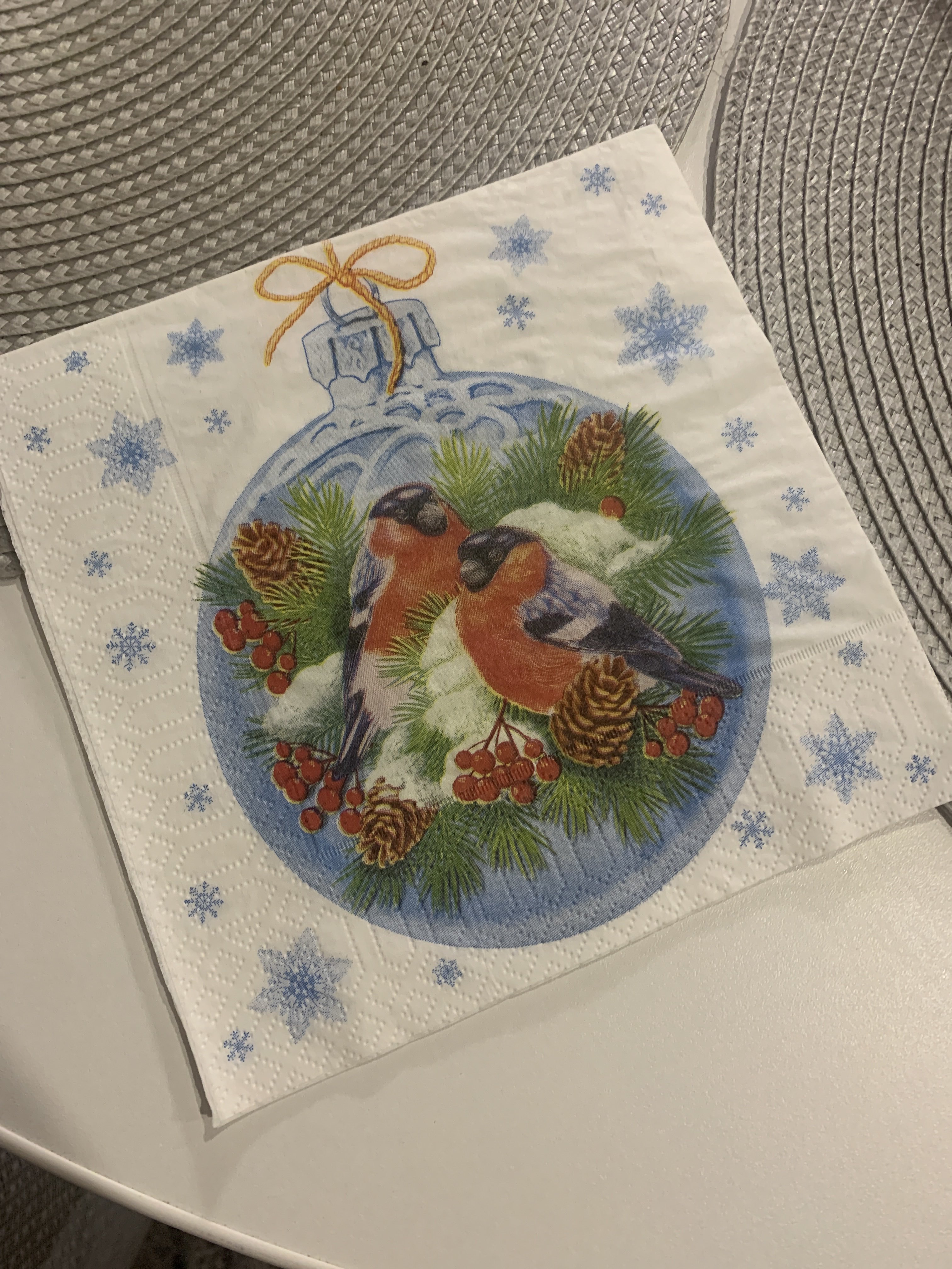 Фотография покупателя товара Новогодние салфетки бумажные New Line Fresco «Зимние птички», 33х33 см, 3 слоя - Фото 2