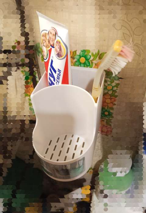 Фотография покупателя товара Органайзер настенный для ванной комнаты со стаканом самоклеящийся, 11×8×9.5 см, цвет белый - Фото 2