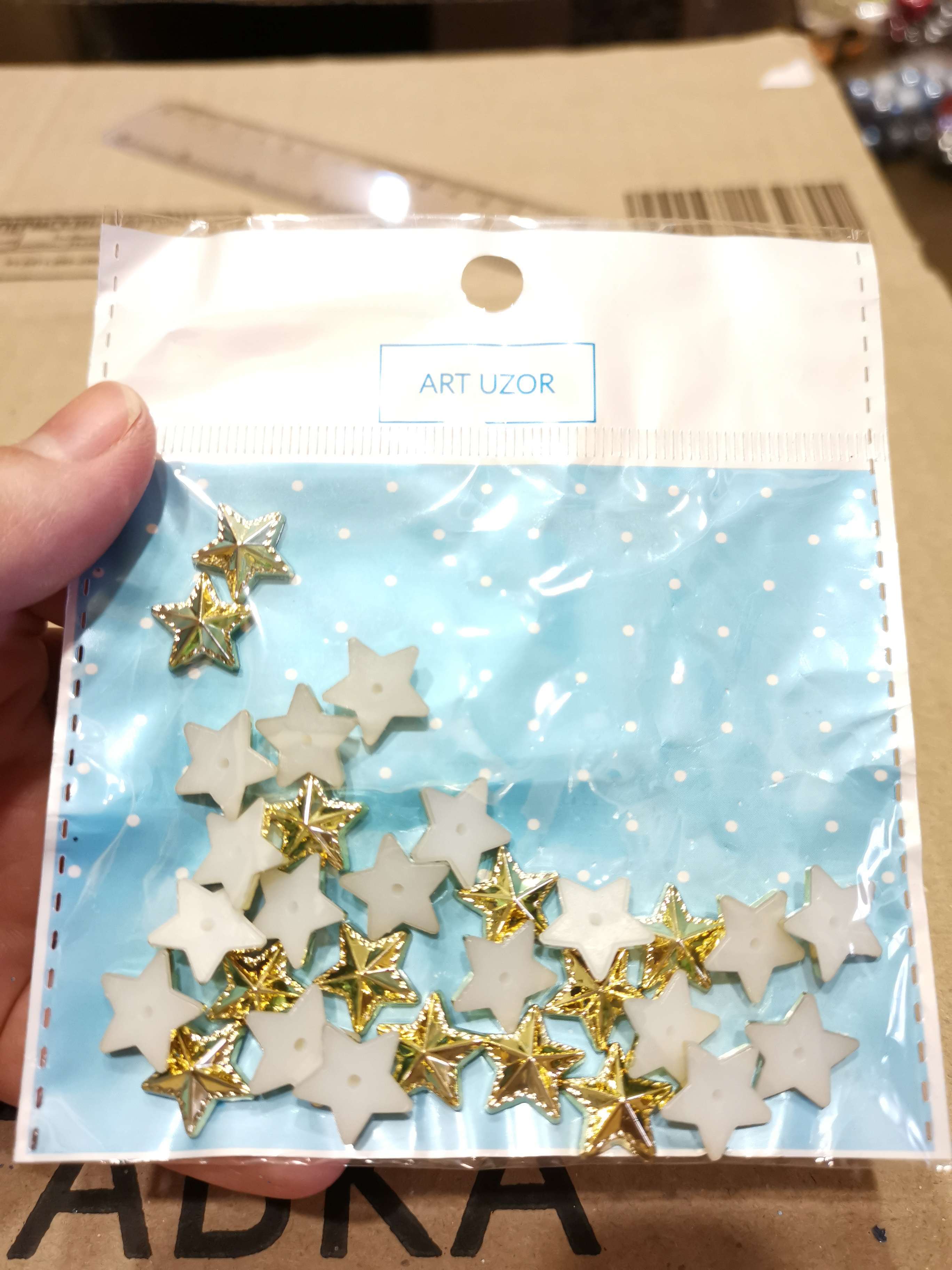 Фотография покупателя товара Декор для творчества пластик "Звёзды" золото набор 30 шт 1,2х1,2 см