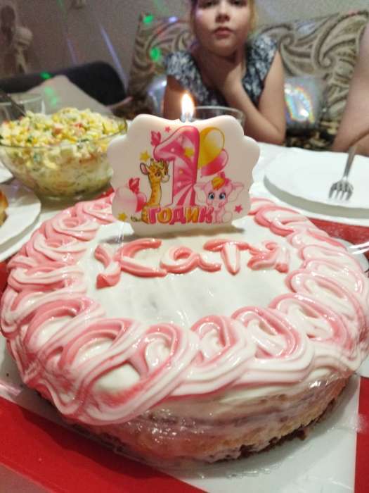 Фотография покупателя товара Свеча для торта цифра «1 годик, зверушки» "1" розовая, 8 см - Фото 1