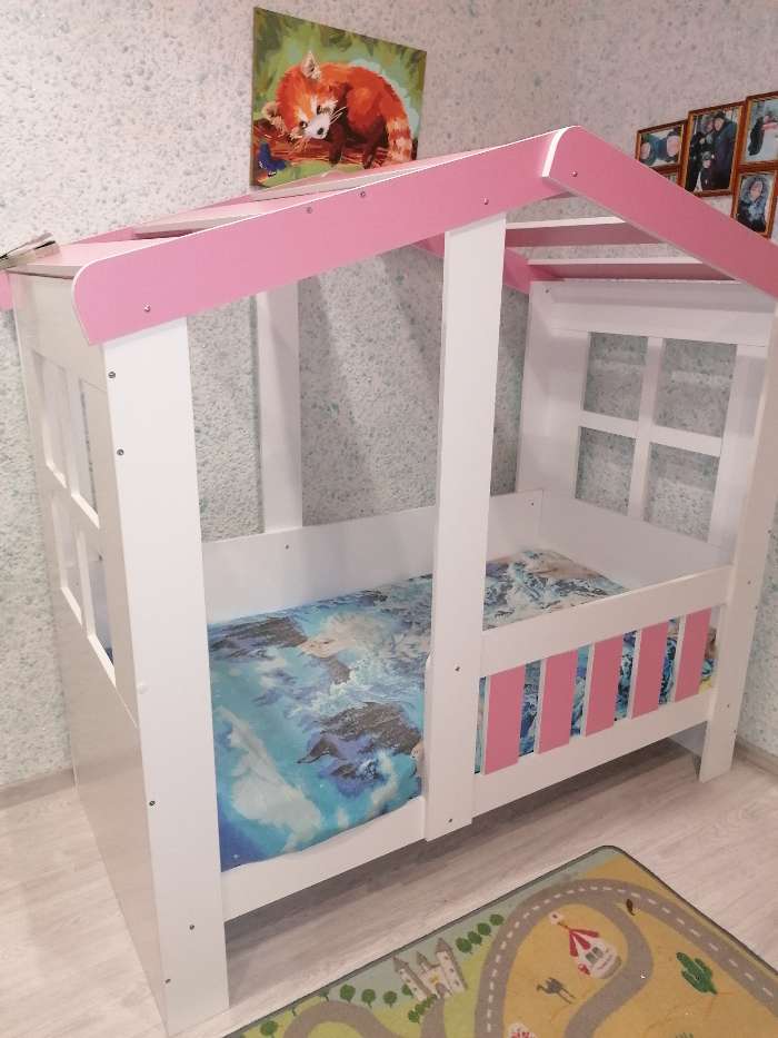 Фотография покупателя товара Детская кровать-чердак «Астра домик», без ящика, цвет белый / розовый - Фото 1
