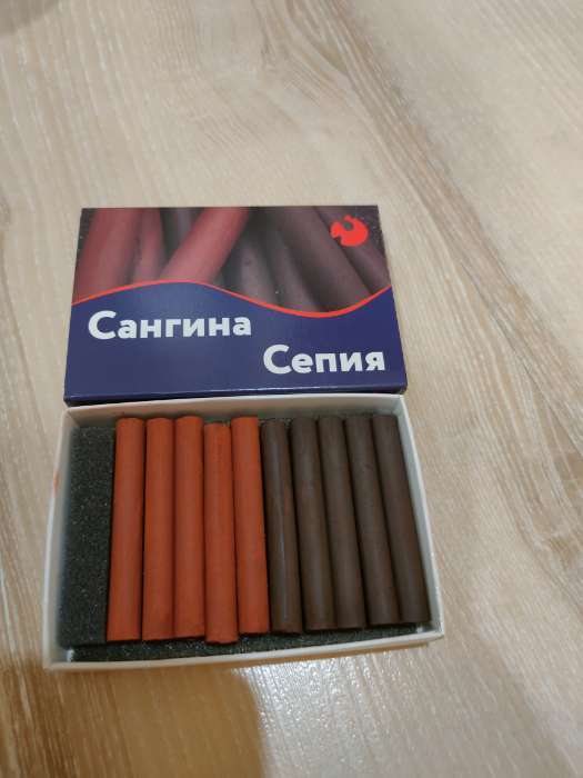 Фотография покупателя товара Набор сангина и сепия, 10 шт., (длина 55±1 мм; диаметр 8 мм± 1 мм), в картонной коробке - Фото 1