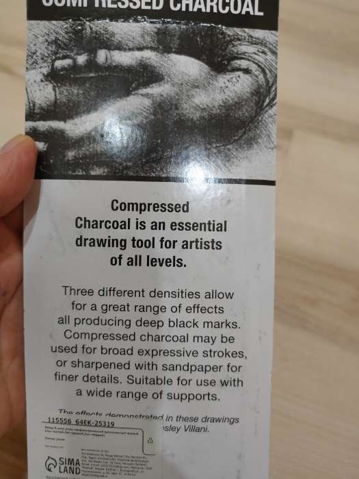 Фотография покупателя товара Уголь прессованный для рисования, чёрный, 6 штук в наборе (мягкий, средний, твёрдый) - Фото 2