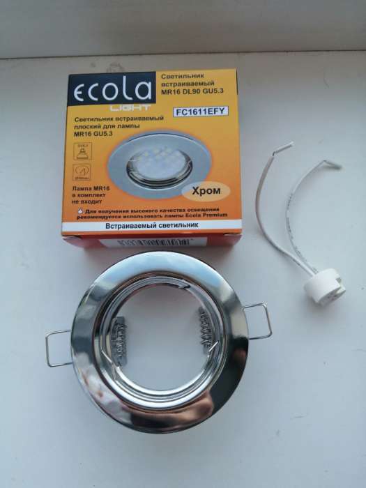 Фотография покупателя товара Светильник встраиваемый Ecola, GU5.3. DL90, MR16, 30x80 мм, плоский, белый - Фото 4