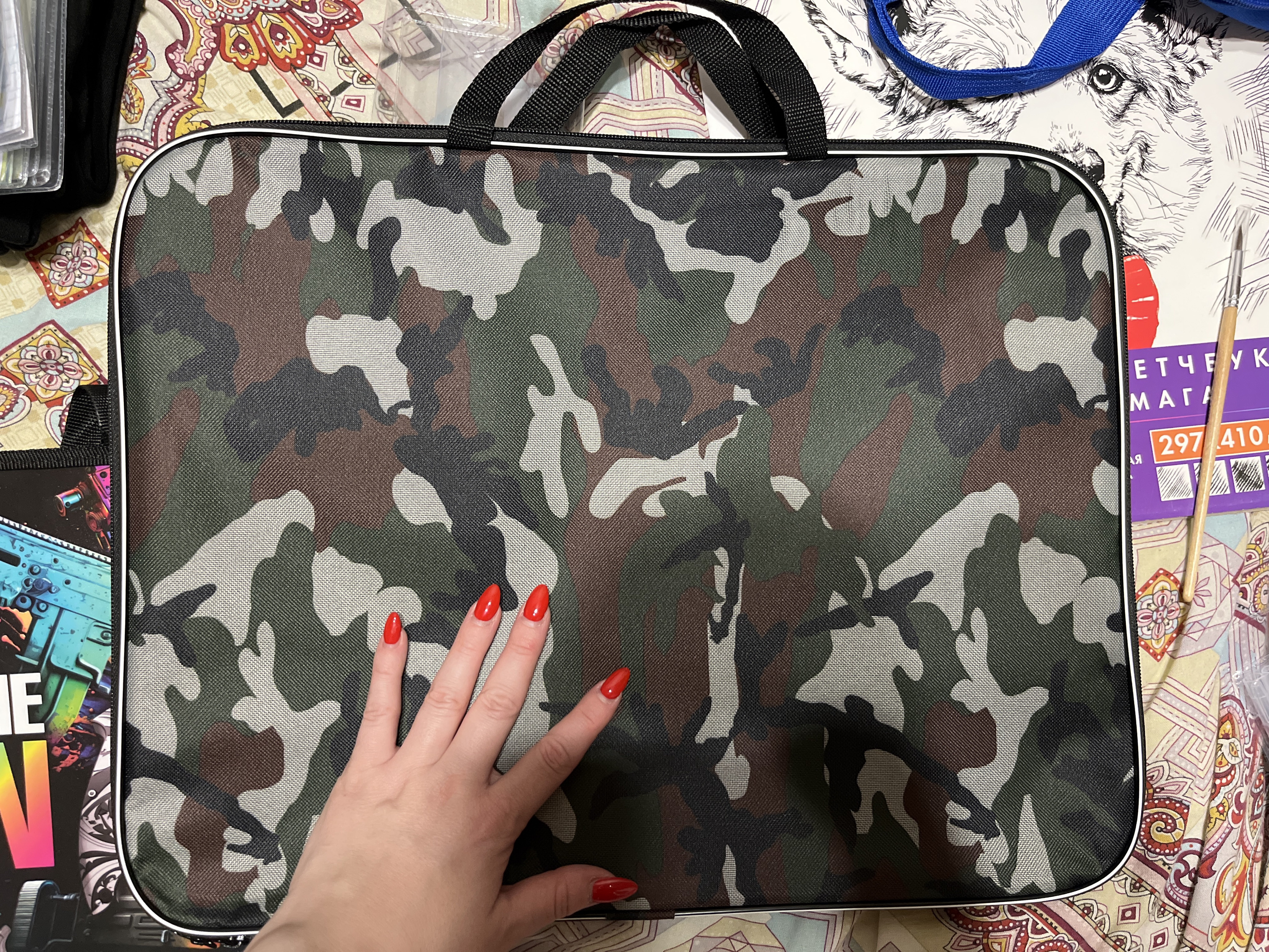 Фотография покупателя товара Папка для чертежей и рисунков А3, 470 х 350 х 20 мм, с ручками, текстильная, Calligrata Стандарт, Милитари, плотноть 600D - Фото 1