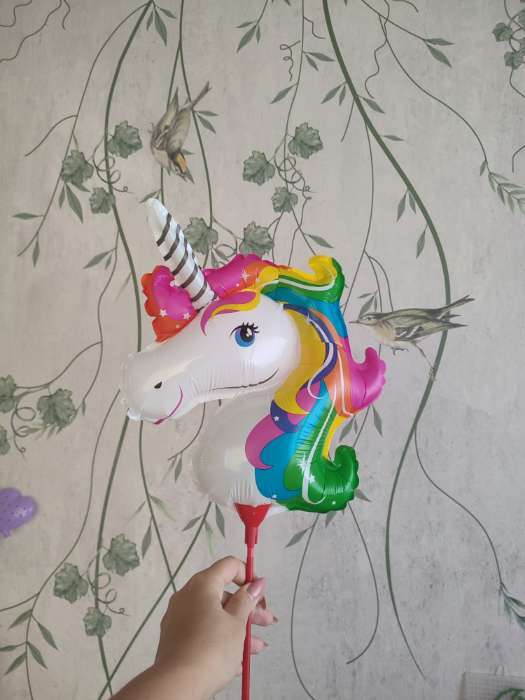 Фотография покупателя товара Воздушные шары фольгированные 16" «Единорог», 5 шт., с палочкой - Фото 1