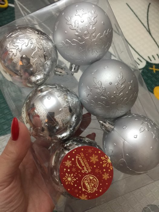 Фотография покупателя товара Набор шаров пластик d-6 см, 6 шт "Мидас - снежинки" серебро - Фото 2