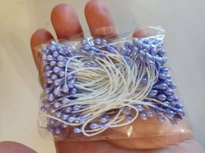 Фотография покупателя товара Тычинки для искусственных цветов "Капельки морская волна" (набор 130 шт) длина 6 см - Фото 8