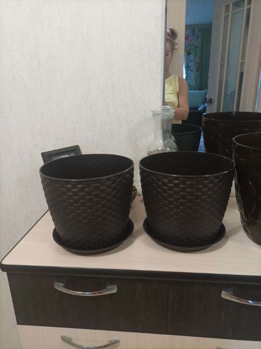 Фотография покупателя товара Горшок для цветов с поддоном «Ротанг», 4.7 л, d=15 см, h=14 см, пластиковый, коричневый - Фото 1