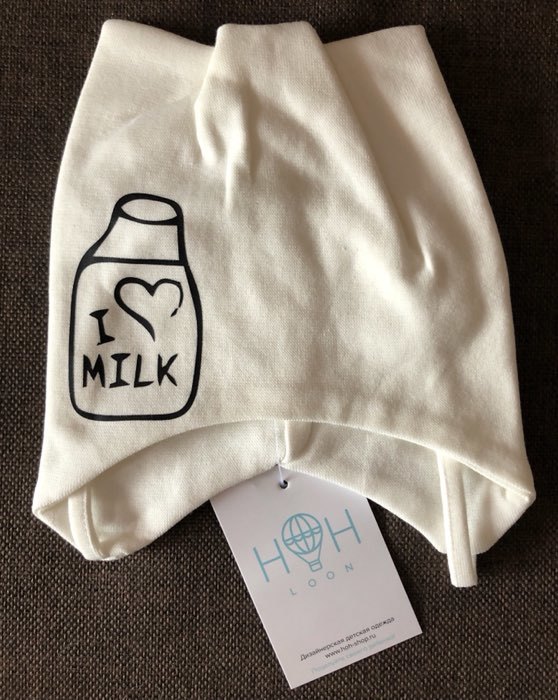 Фотография покупателя товара Шапочка «Кошка» с завязками I love Milk, цвет молочный, размер 38-42