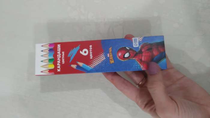 Фотография покупателя товара Карандаши 6 цветов, заточенные, шестигранные, картонная упаковка, европодвес, "Супергерой", Человек-паук - Фото 1