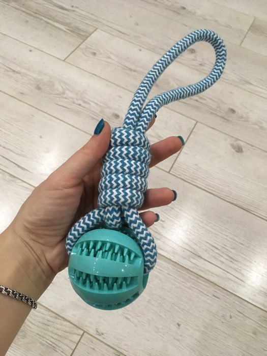 Фотография покупателя товара Игрушка канатная плетёная с мячом, до 30 см, до 120 г, голубая