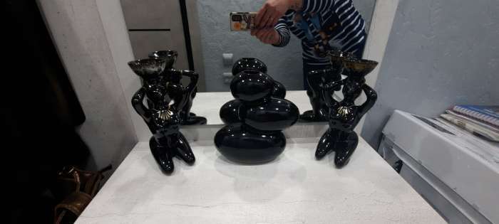 Фотография покупателя товара Подсвечник "Дива", чёрный, керамика, 22 см, чаша микс - Фото 1