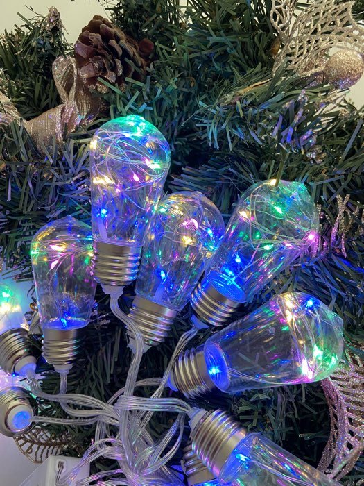 Фотография покупателя товара Гирлянда «Нить» 3 м с насадками «Лампочки кристалл», IP20, прозрачная нить, 80 LED, свечение синее, 8 режимов, 220 В - Фото 15