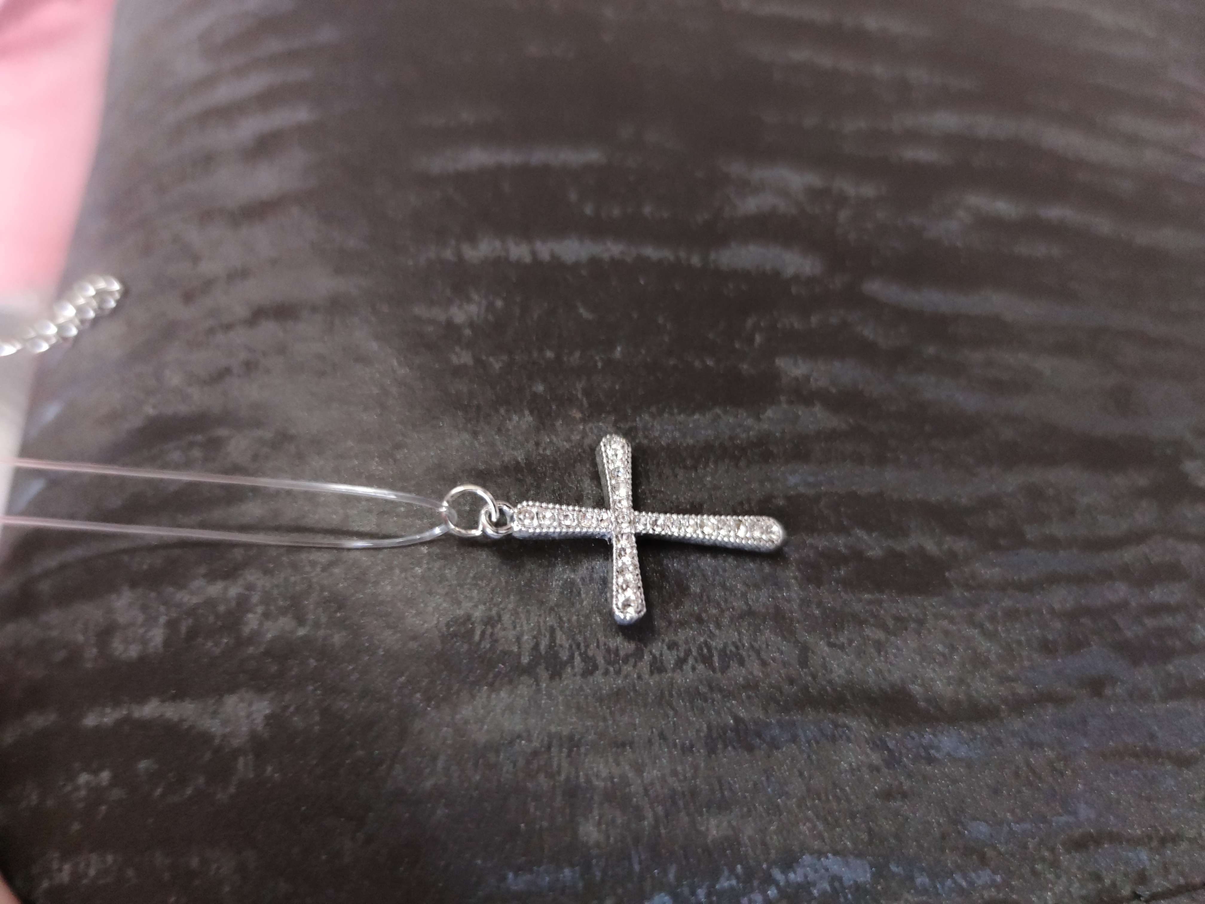 Фотография покупателя товара Кулон «На леске» крестик плавный, цвет белый в серебре, 35 см - Фото 1