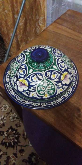 Фотография покупателя товара Блинница Риштанская Керамика "Цветы", 26 см, синий - Фото 4